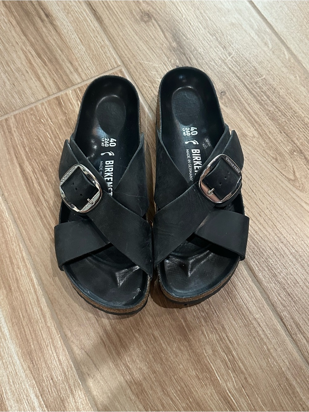 Birkenstock Women's Black Sienna Big Buckle Leather Sandals Size 9 - Picture 2 of 5